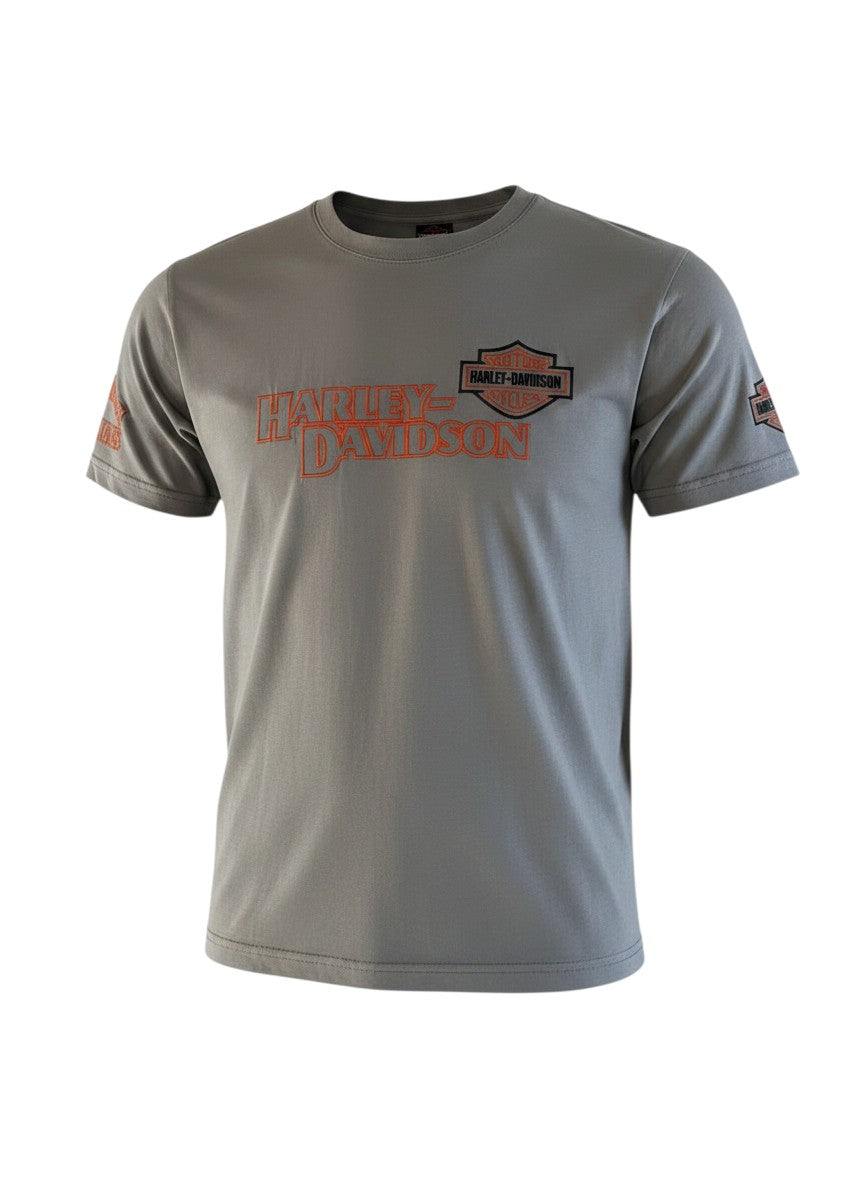 Motorcycle Racing T-Shirt Grau – Motorcycle Style – Front- & Rückenstickerei