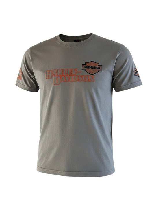 Motorcycle Racing T-Shirt Grau – Motorcycle Style – Front- & Rückenstickerei
