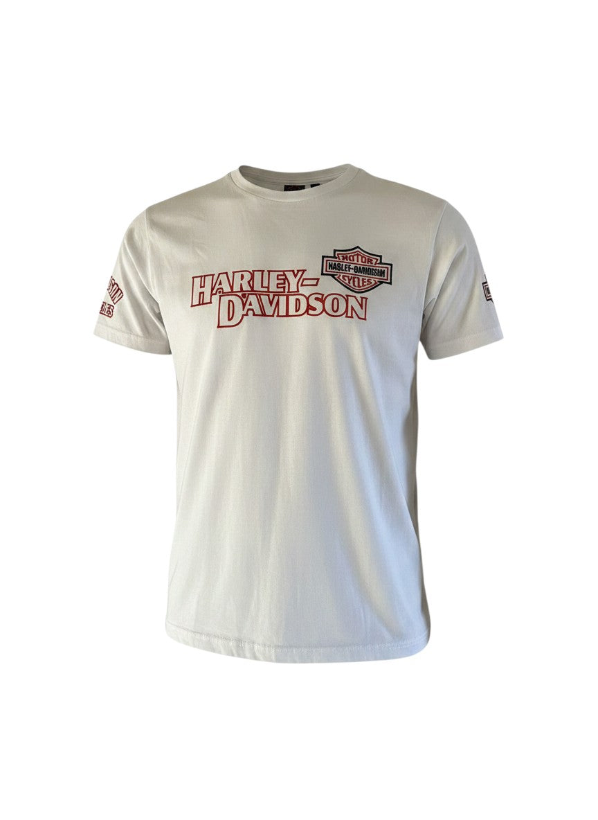 Motorcycle Racing T-Shirt Weiß – Classic Bike Style – Front- & Rückenstickerei