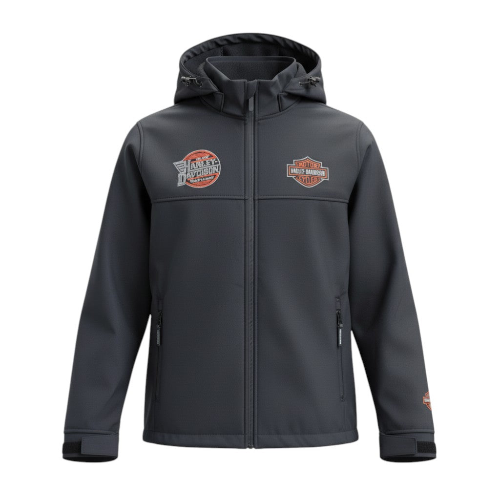 **HARLEY-DAVIDSON Men's Soft Shell Jacket – Windproof with Detachable Hood – New**