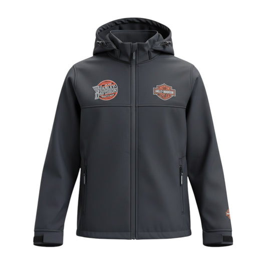 **HARLEY-DAVIDSON Men's Soft Shell Jacket – Windproof with Detachable Hood – New**