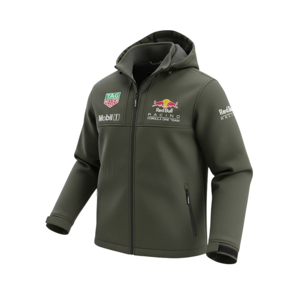 **Red Bull Formula 1 Men's Soft Shell Jacket – Windproof with Detachable Hood – New**