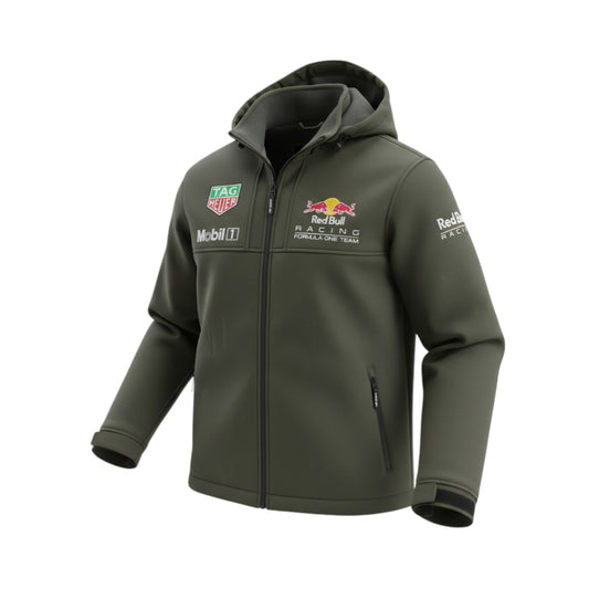 **Red Bull Formula 1 Men's Soft Shell Jacket – Windproof with Detachable Hood – New**