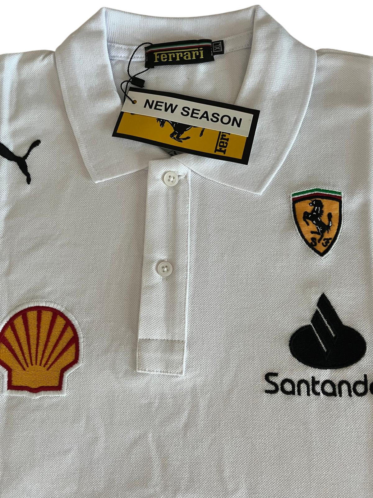 Ferrari Scuderia Formel 1 Poloshirt Weiß mit gestickten Logos