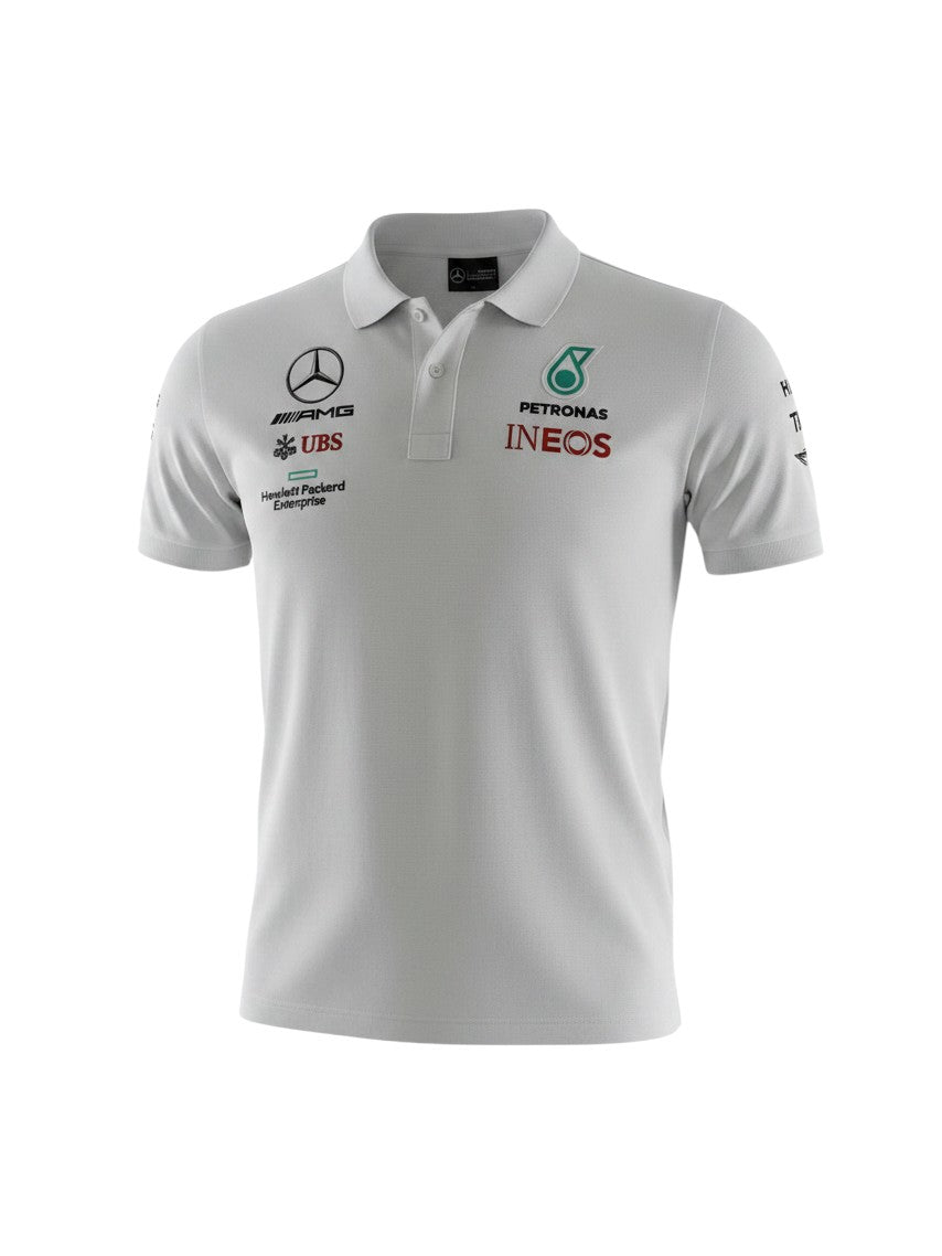 Mercedes AMG Petronas F1 Poloshirt in Weiß mit gestickten Logos