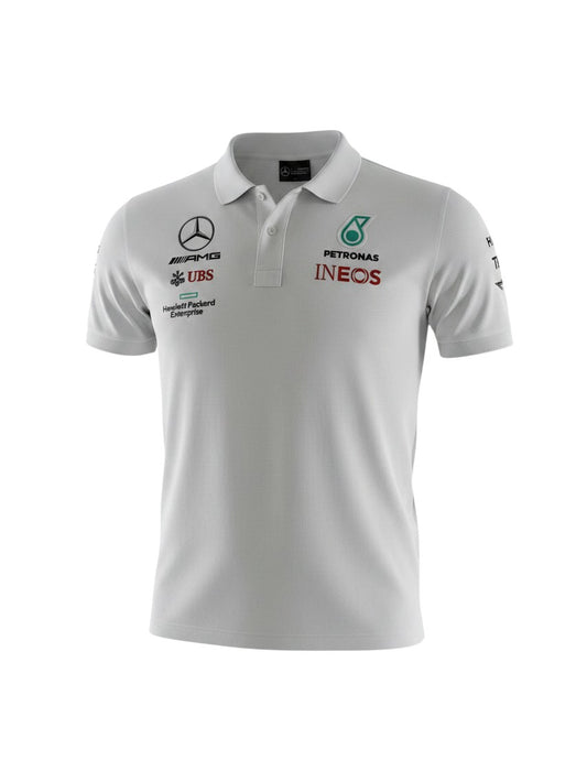 Mercedes AMG Petronas F1 Poloshirt in Weiß mit gestickten Logos