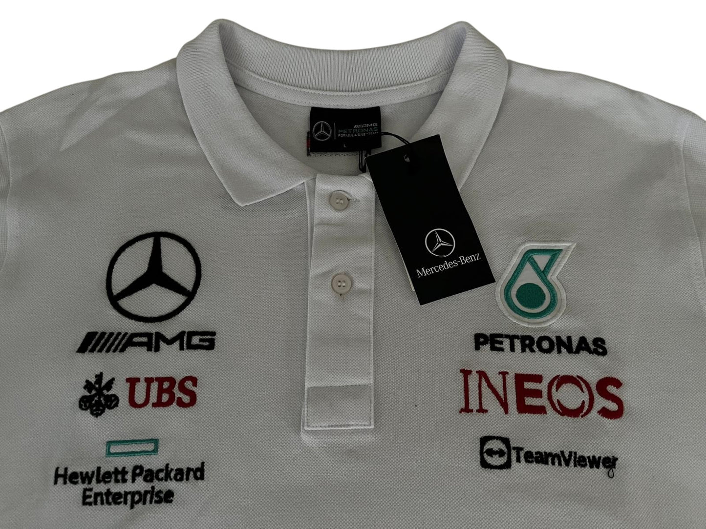 Mercedes AMG Petronas F1 Poloshirt in Weiß mit gestickten Logos