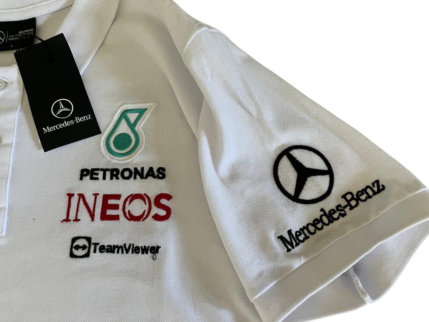 Mercedes AMG Petronas F1 Poloshirt in Weiß mit gestickten Logos
