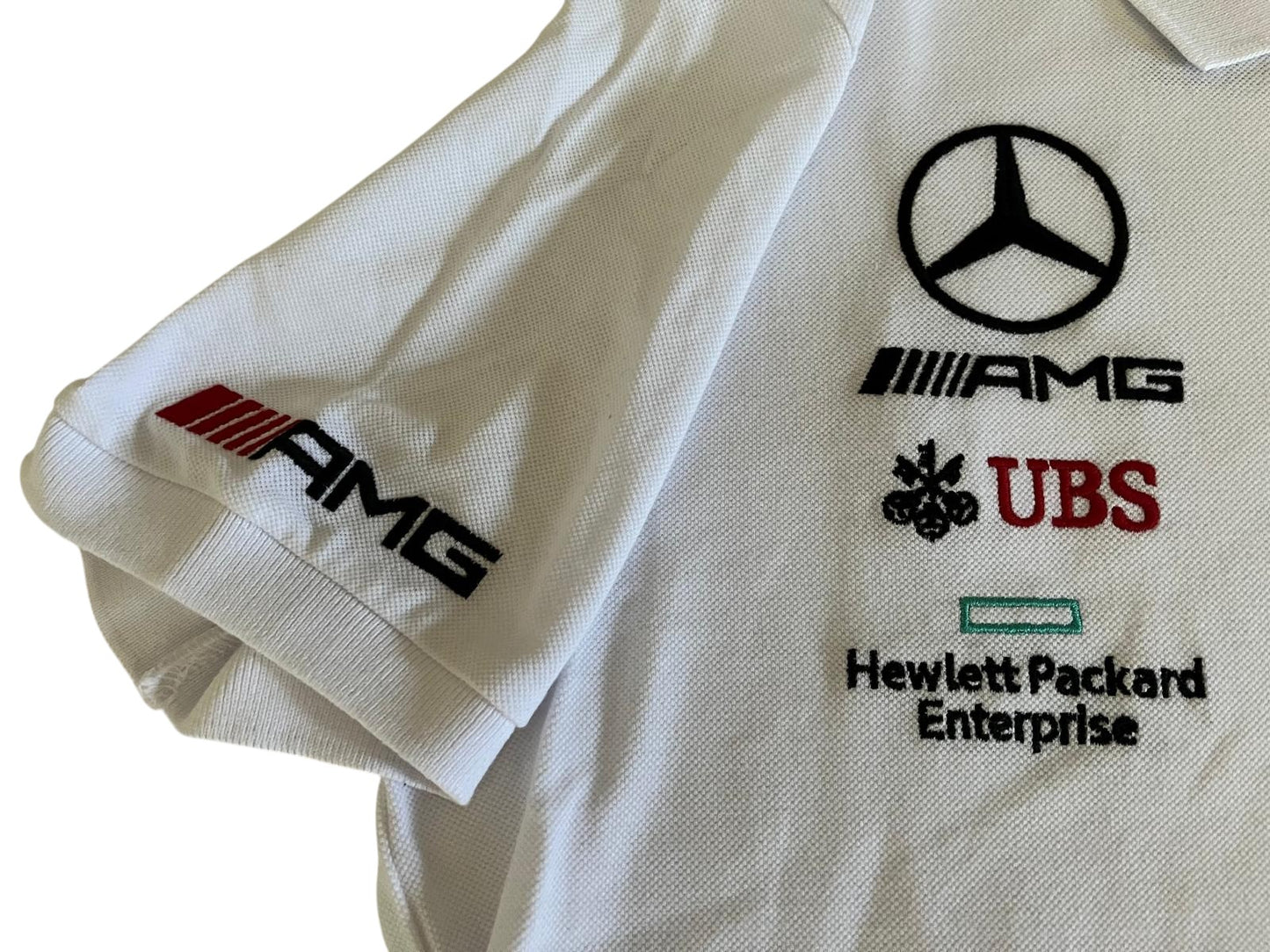 Mercedes AMG Petronas F1 Poloshirt in Weiß mit gestickten Logos