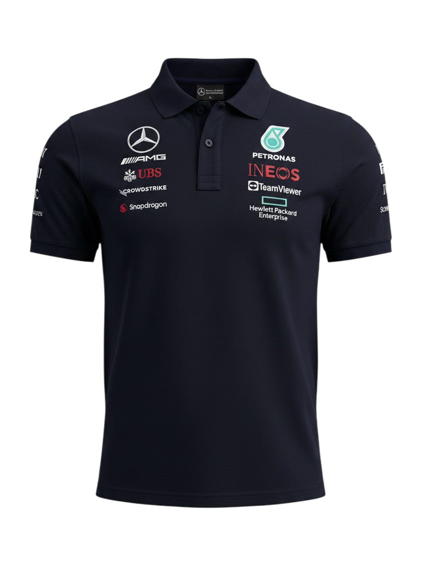 Mercedes AMG Petronas F1 Poloshirt in Schwarz mit gestickten Logos