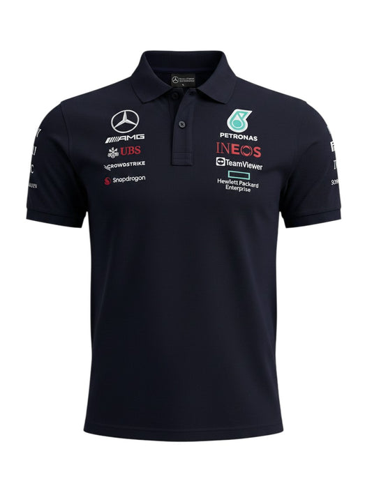 Mercedes AMG Petronas F1 Poloshirt in Schwarz mit gestickten Logos