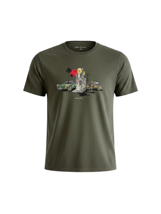 Benson & Cherry Motiv Porsche Tankstelle T-Shirt – Braun - Größe 4XL