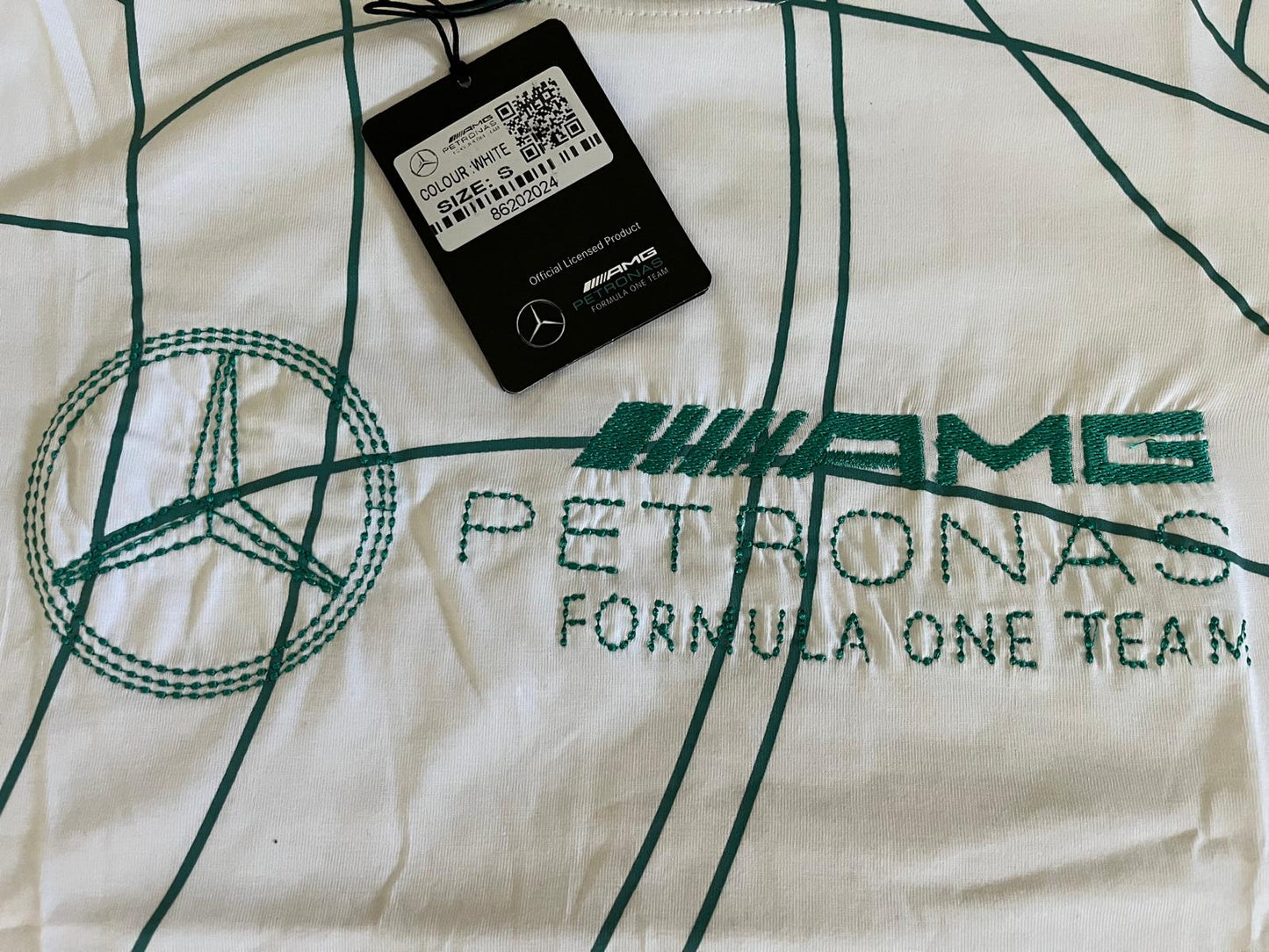 Mercedes AMG Petronas F1 T-Shirt Weiß Baumwolle mit Frontprint