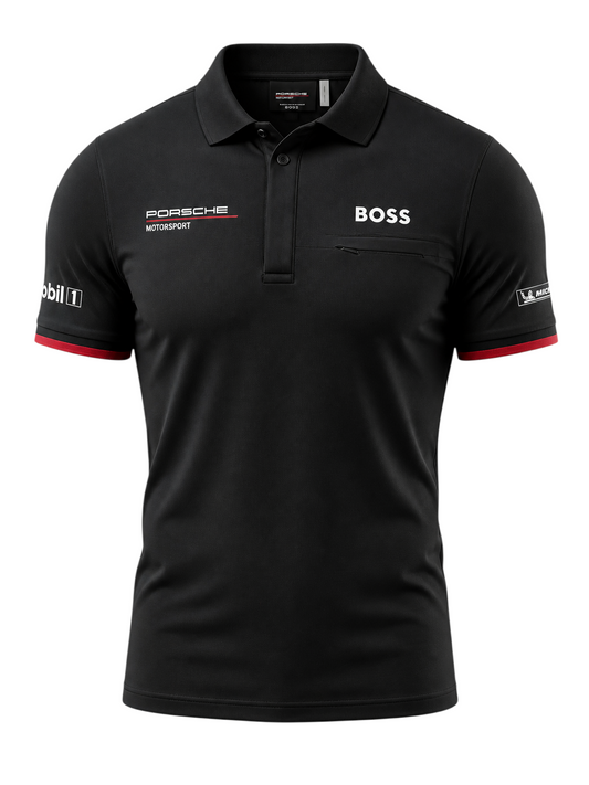 Motorsport Racing Poloshirt Schwarz – Performance Style – Größe S – Mit Backprint